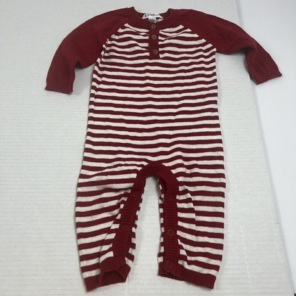 Cherokee Romper One-Piece Cable Knit Sweater Baby Romper 6-9 Months Red, White